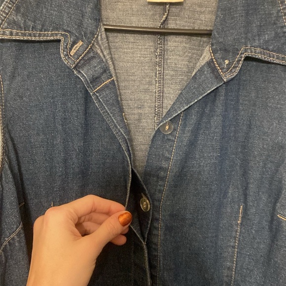 Extra large button up denim dress with brown braided belt - Picture 3 of 8